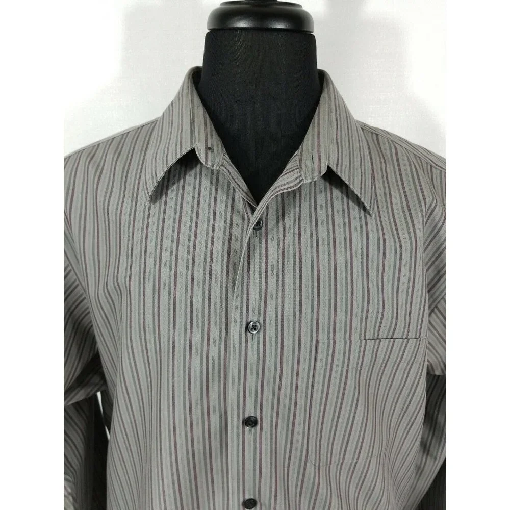 Murano Long Sleeve Dress Casual Shirt Mens 17.5 Neck Gray Purple 23" Chest - Picture 3 of 9